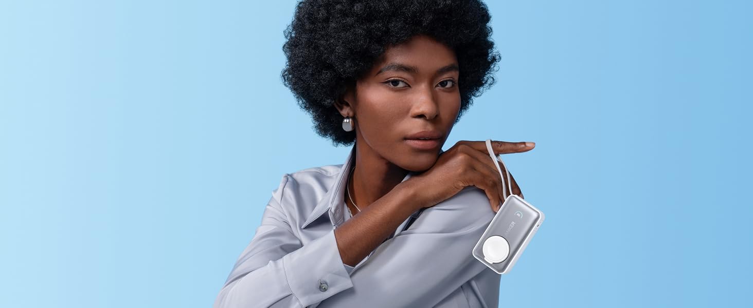 Повербанк Anker MagGo 10000mAh для Apple Watch та iPhone 17/16/15, Samsung, iPad — сертифікований, з вбудованим кабелем USB-C, потужність 35W, білий