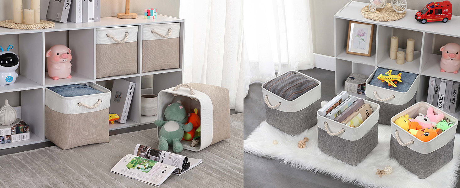 Складаний короб для зберігання Mangata 30x30x30 см з ручкою, тканинний органайзер для полиць, шаф і одягу, світло-хаки/білий, набір 3 шт.