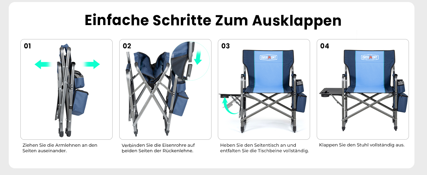 Кемпінговий стілець OVERMONT складний з бічним столиком та охолоджувальною сумкою, до 180 кг, синій