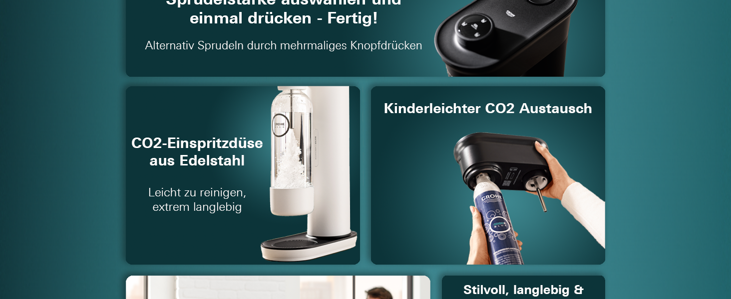 GROHE Blue Fizz Набір для газованої води (3 рівні газування, без CO2 балона, 1x 0,85л пляшка + засіб для чищення), чорний, 31943K00