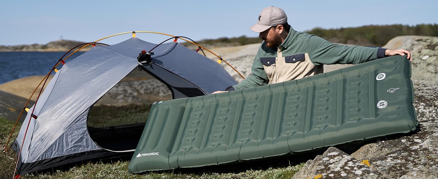 Каремат надувний екстра-товстий 12 см, ширина 70 см з помпою та подушкою для кемпінгу, туризму та велопоходів