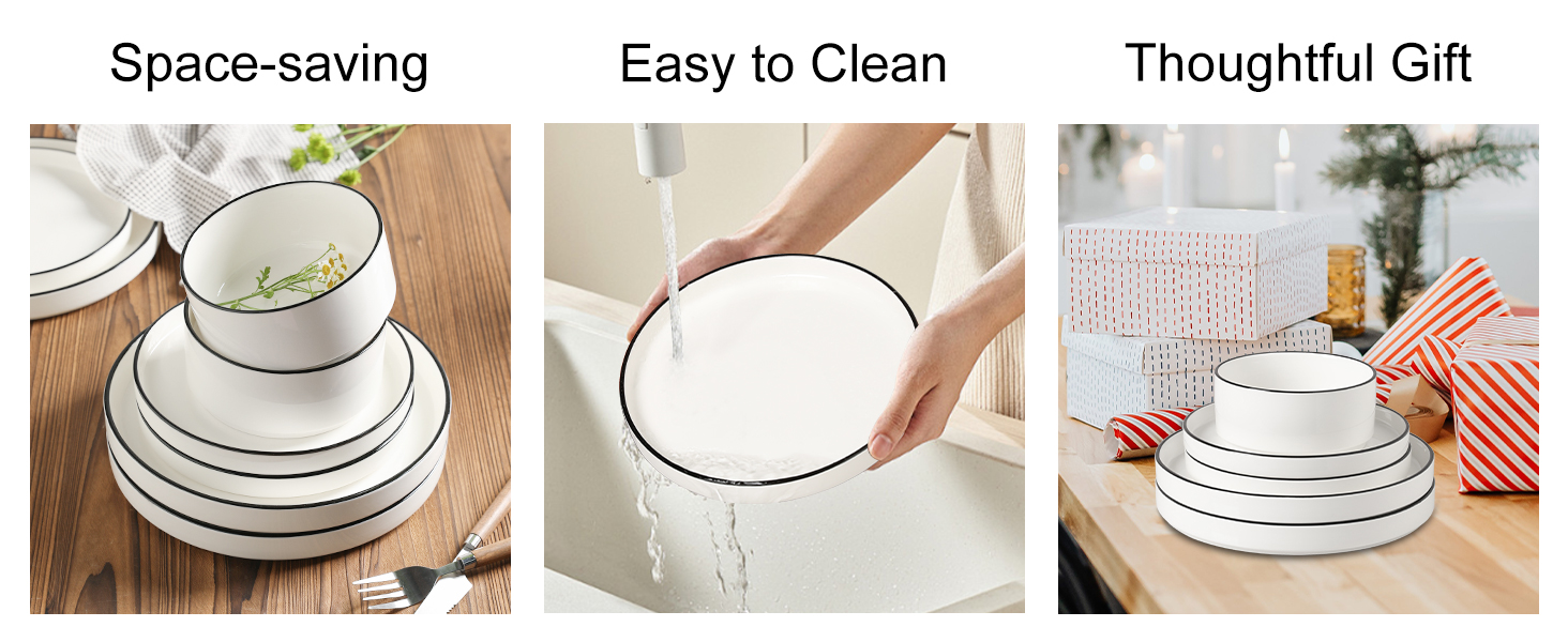 Набір посуду Sweejar Home з кераміки на 4 особи (12 предметів): тарілки та миски з порцеляни, богемський стиль, набір для обіду, безпечний у мийці та мікрохвильовці