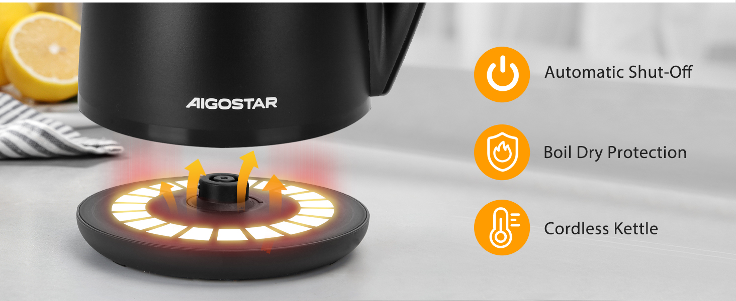 Електричний чайник Aigostar Alva з регулюванням температури 40°C-100°C, 1.7 л, подвійні стінки, Cool Touch, LED дисплей, тихий, бездротовий, з функцією підтримання тепла, 2200W, BPA Free, чорний
