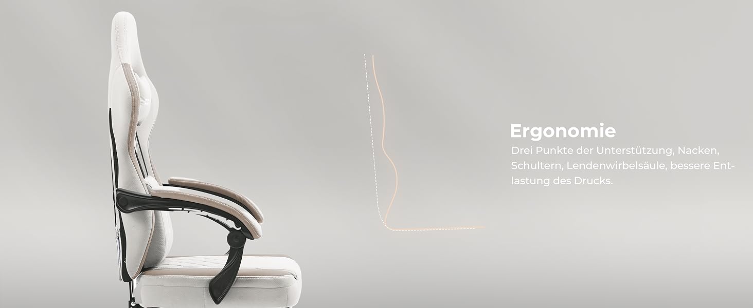 Крісло ігрове Dowinx з тканини, масажне, з підніжкою, ергономічне, для геймерів, офісне, 150 кг, бежеве