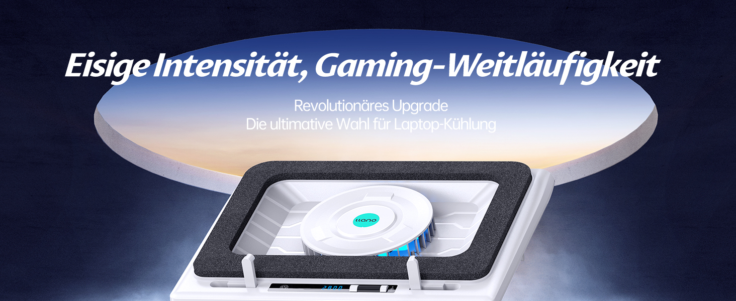 Охолоджуюча підставка для ноутбука Llano Gaming з регулюванням швидкості, 14 см, Turbo-вентилятор, USB-хаб (білий)