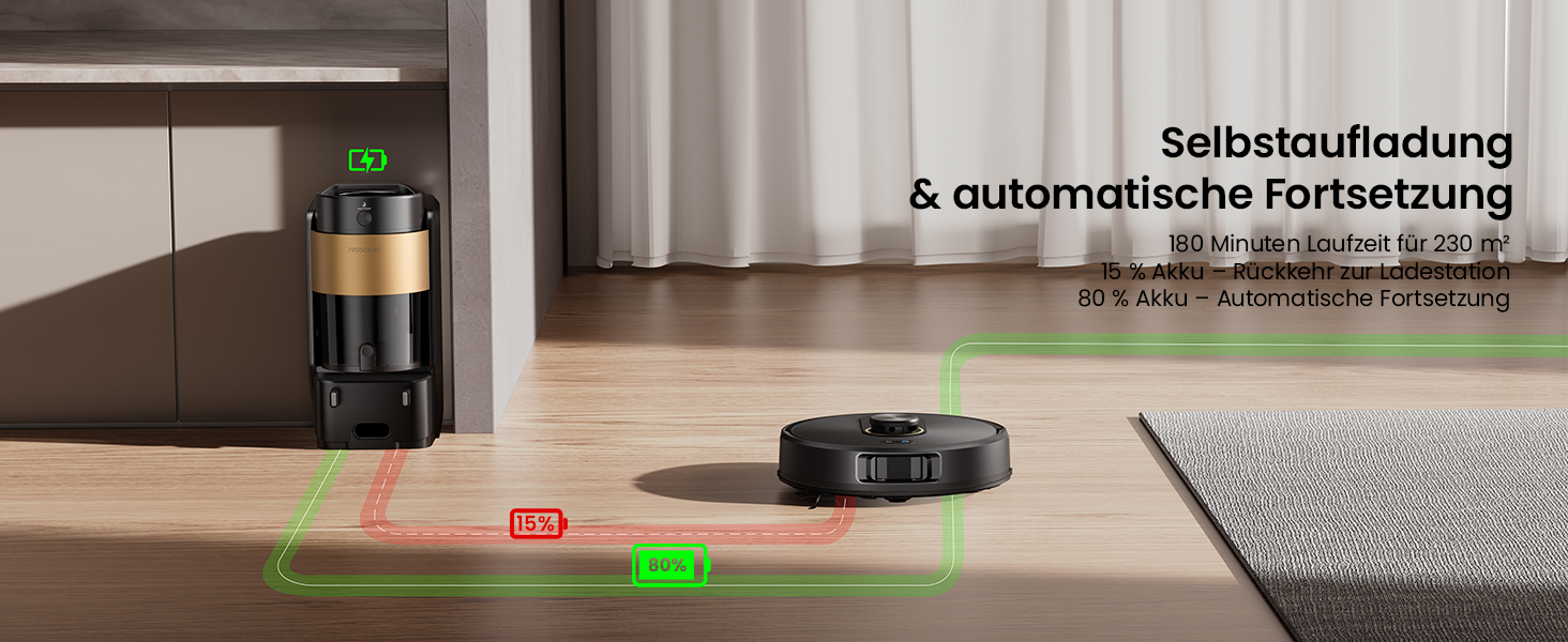 Робот-пилосос Proscenic Q20Plus з функцією миття, 10000Pa, 200хв, бездротовий, з автоматичним випорожненням, 3-в-1 для шерсті тварин, килимів та твердих поверхонь, чорний