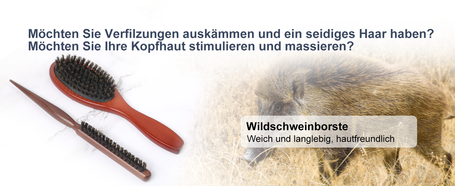 Дерев'яна щітка для волосся AISEELY з щетиною дикого кабана (2 шт.) - зменшує ламкість та пухнастість