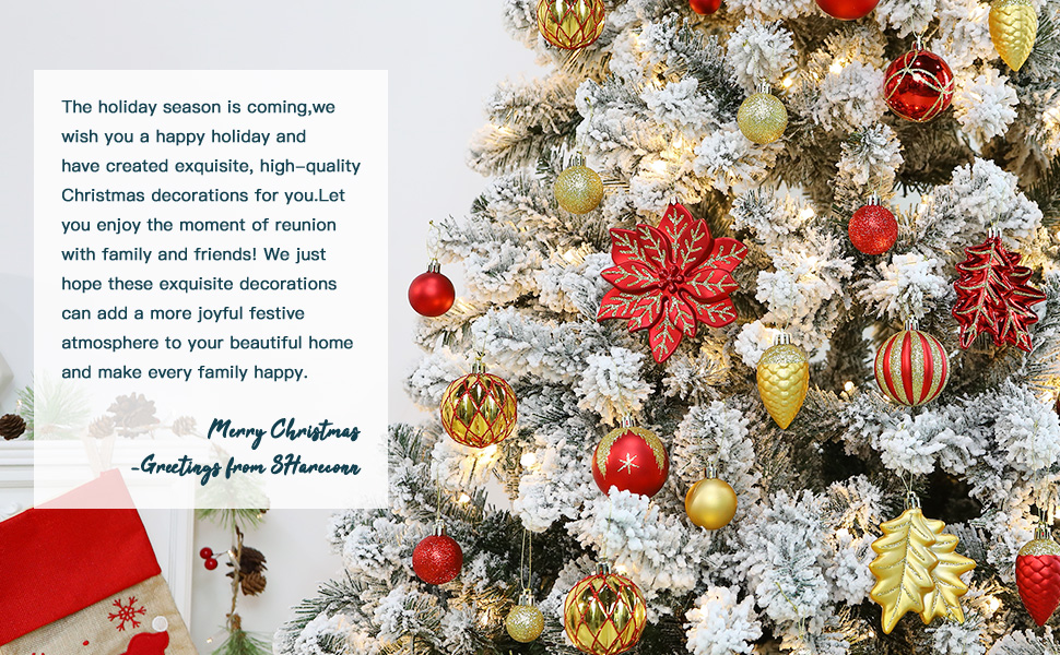 Набір прикрас для ялинки Shareconn: 106 кульок у червоно-золотих кольорах, безпечні, для святкування, весілля