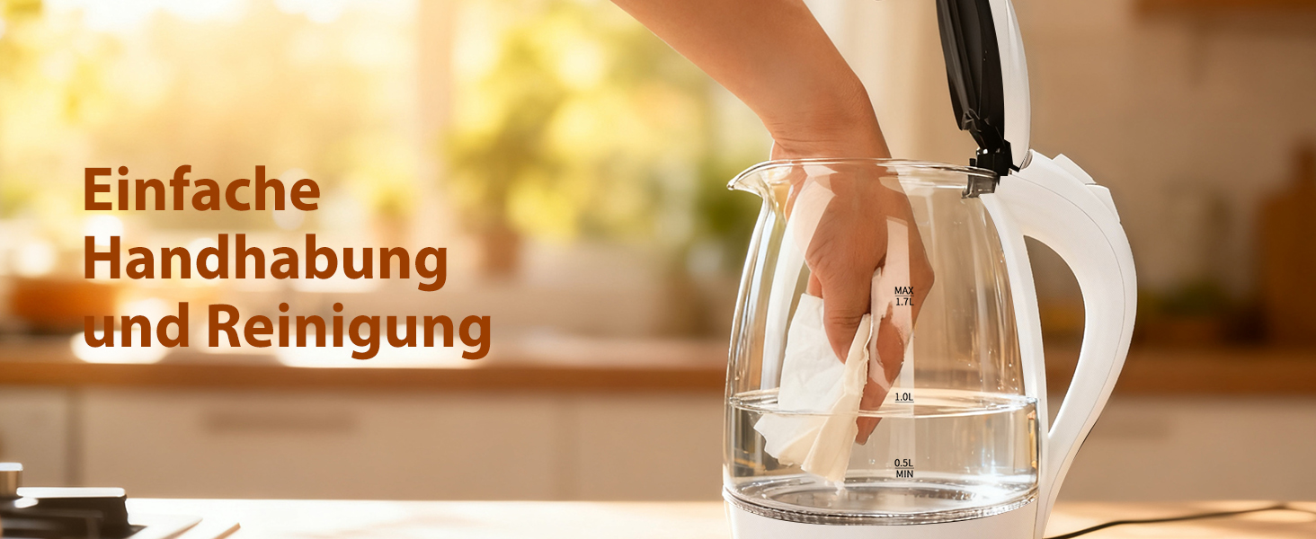 Електричний чайник Aigostar 1.7 л, 2200 Вт, зі скляною колбою, LED-підсвічуванням, без BPA, з фільтром від накипу, чорний (Eve)