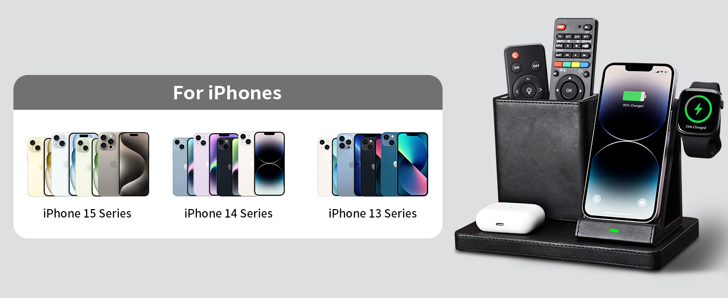 KINGFOM 3-в-1 Індукційна Зарядна Станція: для iPhone, iWatch, AirPods - Чорний