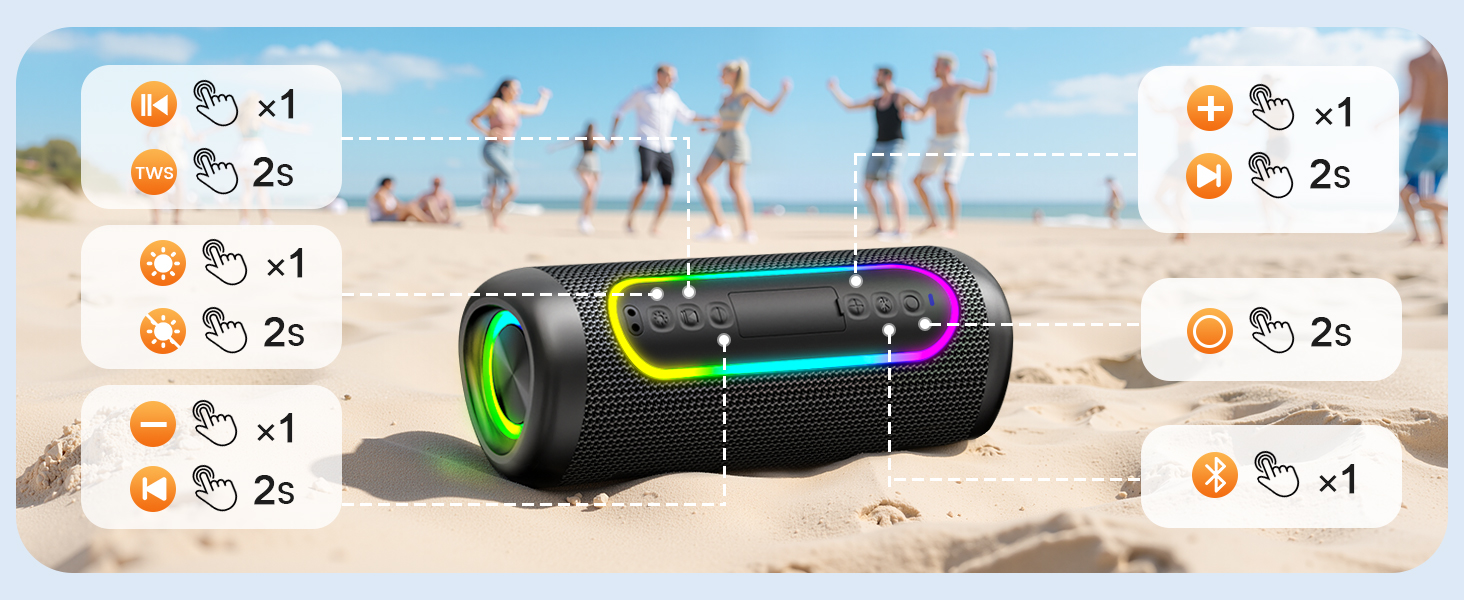 Портативна Bluetooth колонка UOHHBOE 30W з RGB підсвічуванням, TWS Stereo, 24 години роботи, IPX5 водонепроникність