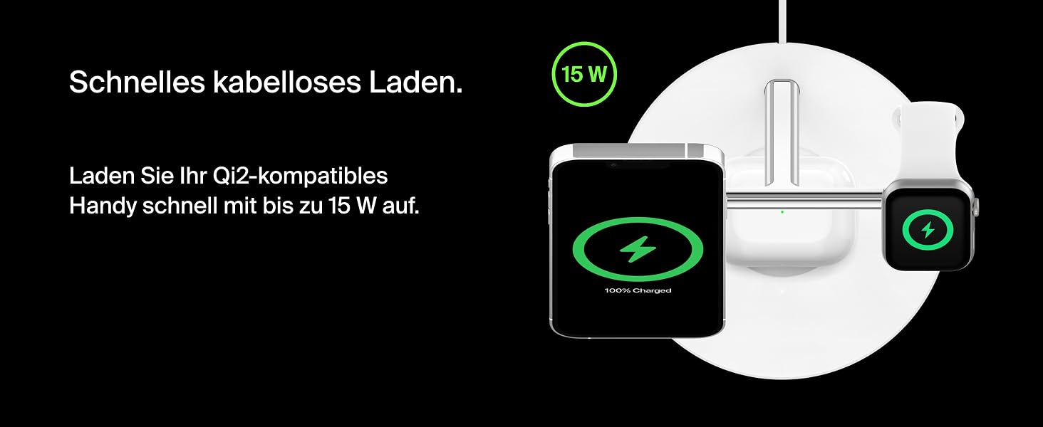 Belkin BoostCharge Pro 3-в-1 MagSafe Бездротове зарядне пристрої для iPhone 13, Apple Watch та AirPods (15W, білий, сумісний з MagSafe/Qi2)
