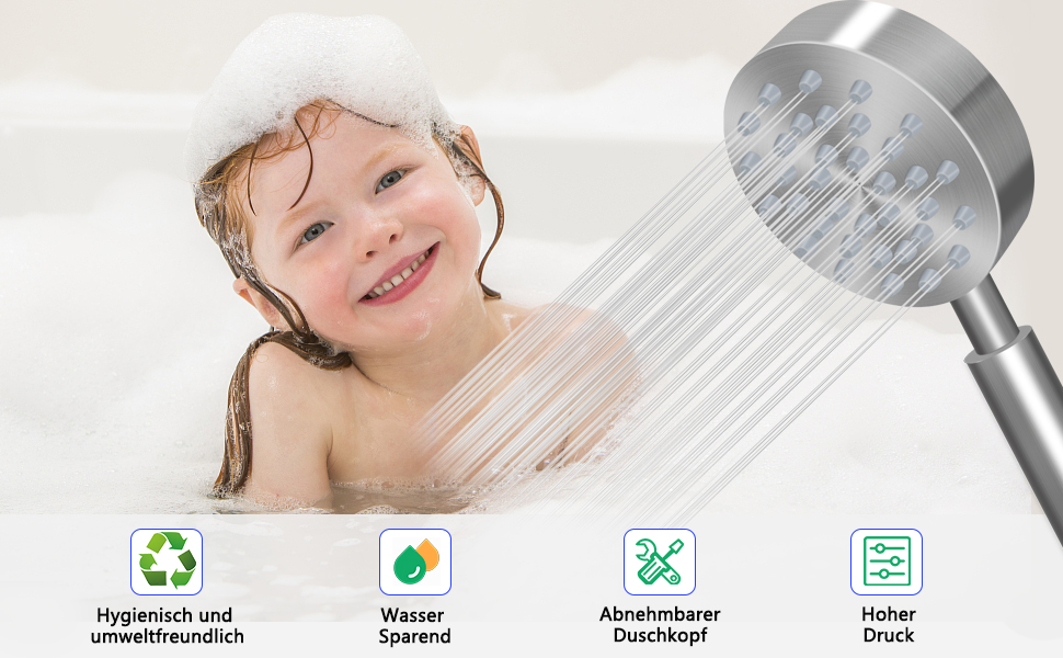 Stainless Steel Shower Head, Water-Saving Showerhead, High-Pressure Shower Head, Handheld Shower Head with Strong Jet, Rain Shower Head for Bathing, Spa, and Tub Cleaning (Silver)