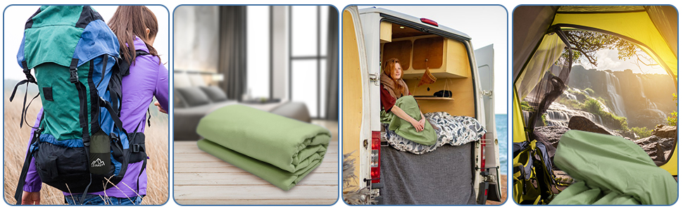 Спальний мішок для кемпінгу 2в1, мікрофібра, 220x95 см, зелений