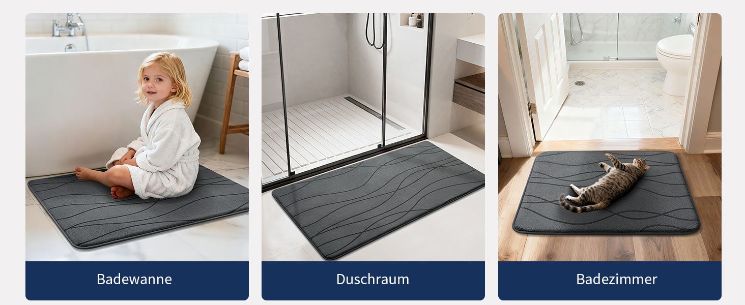 Килимок для ванної кімнати chakme з ефектом пам'яті (Memory Foam), нековзкий та вологопоглинаючий, темно-сірий, 43x61 см