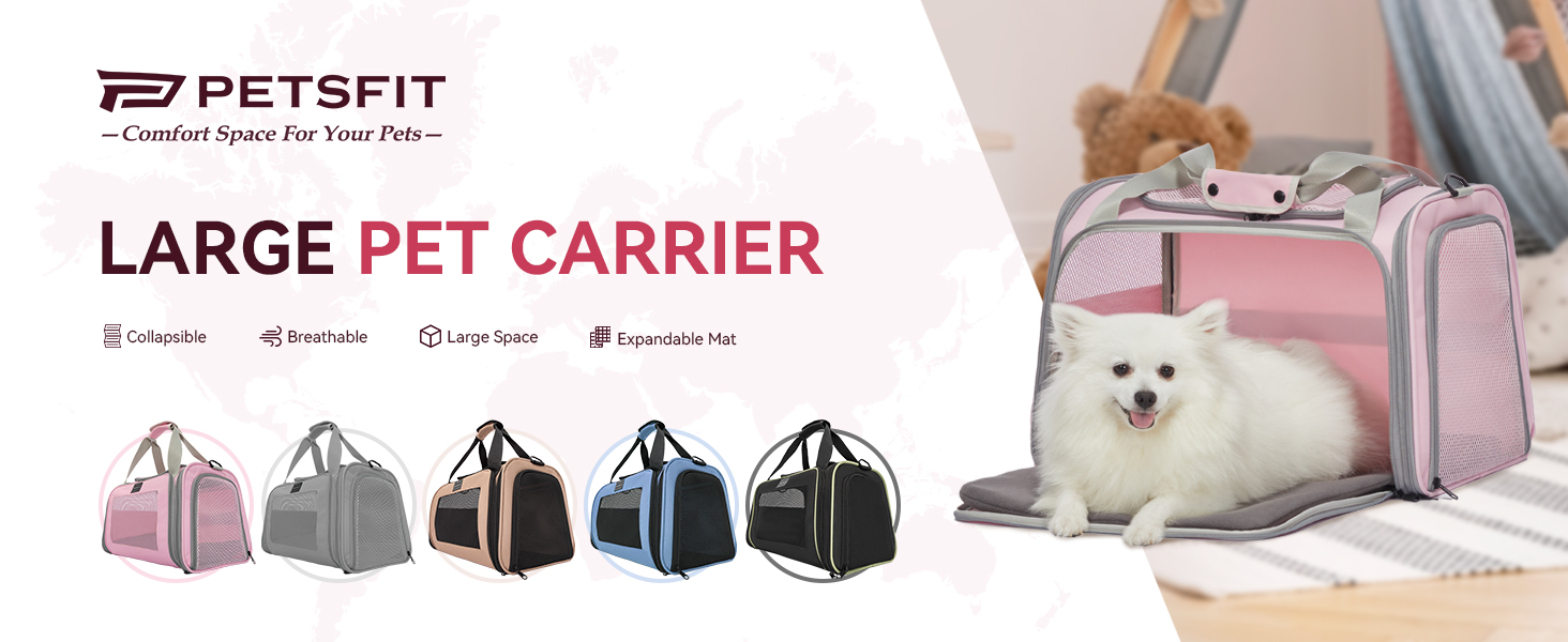 Транспортна переноска для котів та маленьких собак Petfit, рожева, L, з ремінним кріпленням та розкладною матрацом