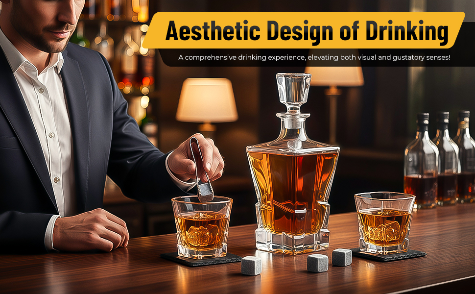 Набір віскі: декантик 800 мл, 2 келихи, 8 каменів, набір віскі та келихів