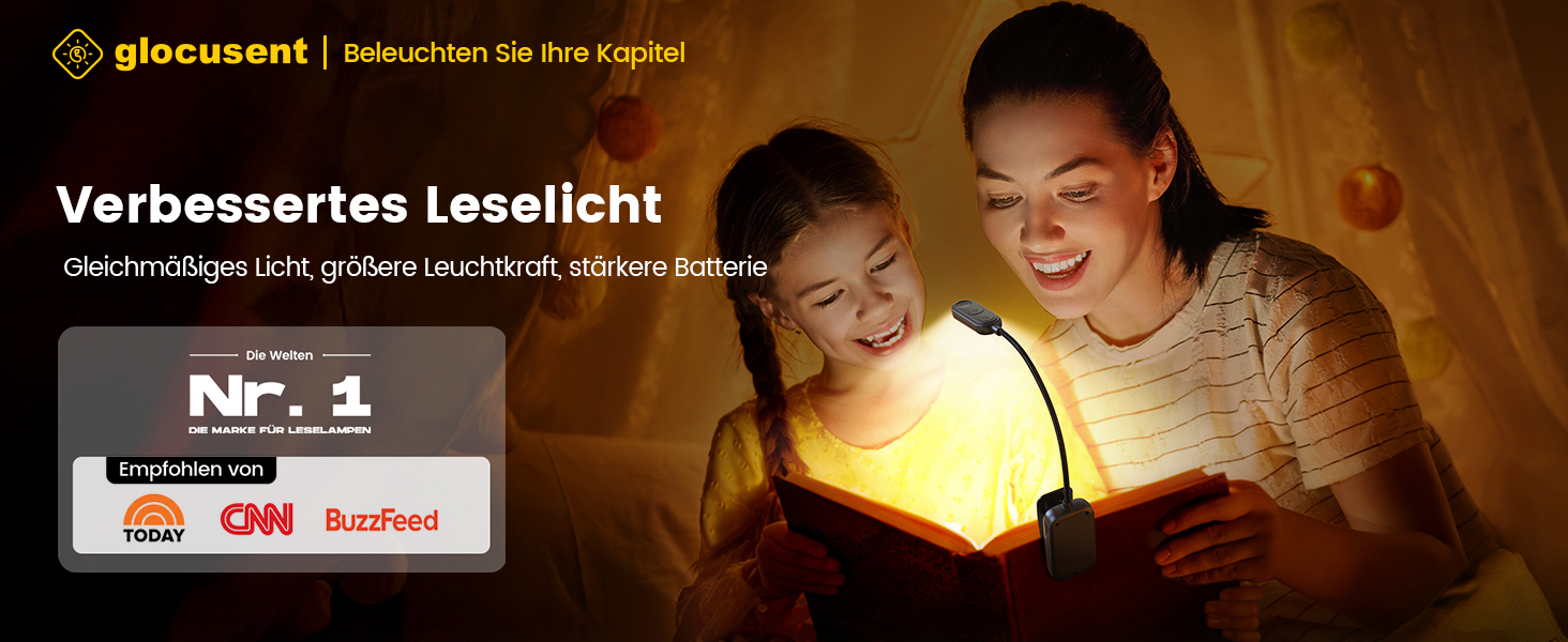 Світлодіодна лампа для читання Glocusent з кріпленням, 20 LED, USB, 5 режимів температури кольору, регулювання яскравості, гнучка на 360°, для читання в ліжку