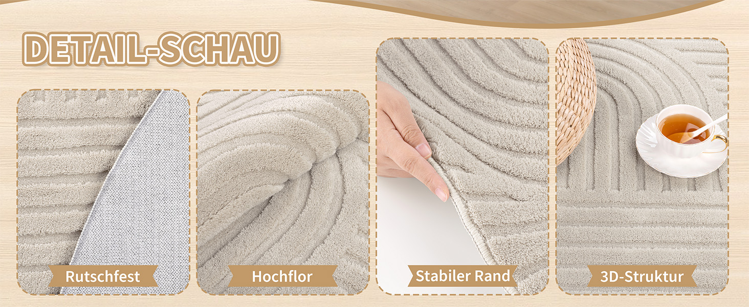 Килим для вітальні 160x230 см, великий пухнастий з коротким ворсом, миючий, сучасний, з 3D ефектом, нековзний, для їдальні, кухні, спальні, бежевий