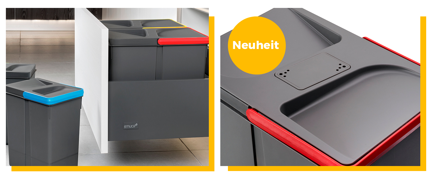 Відро для сміття кухонне Emuca з підвісною системою, 2 висувні контейнери по 20 л, загальний об'єм 40 л (2 x 20 л), сталь та пластик, сірий колір