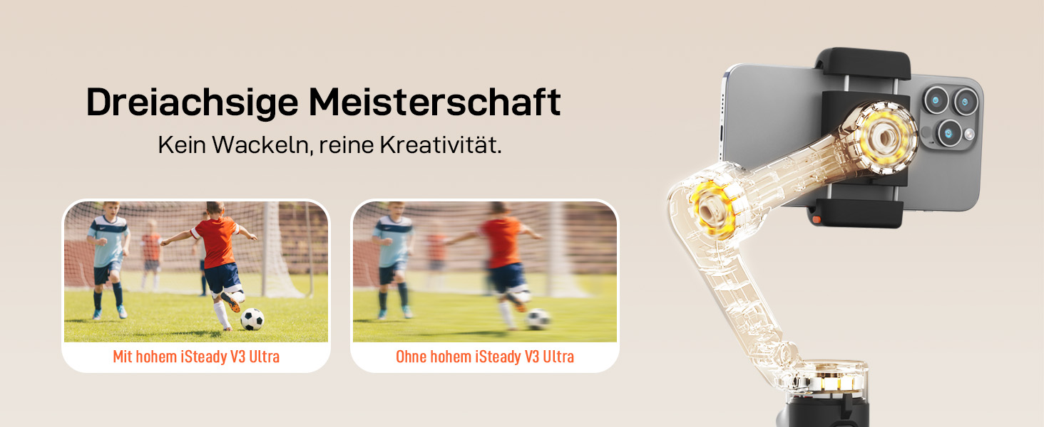 iSteady V3 Ultra: Стабілізатор для смартфона з AI-трекером, сенсорним екраном та інтегрованою штангою. Ідеальний для зйомки Vlog та TikTok