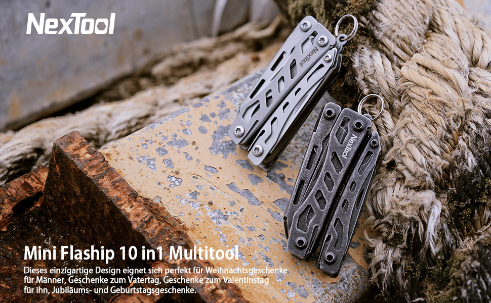 Мультитул NexTool Mini Flagship 10-в-1, компактний інструмент з ножем, відкривачкою, ножицями, плоскогубцями, викруткою, для кемпінгу, чорний