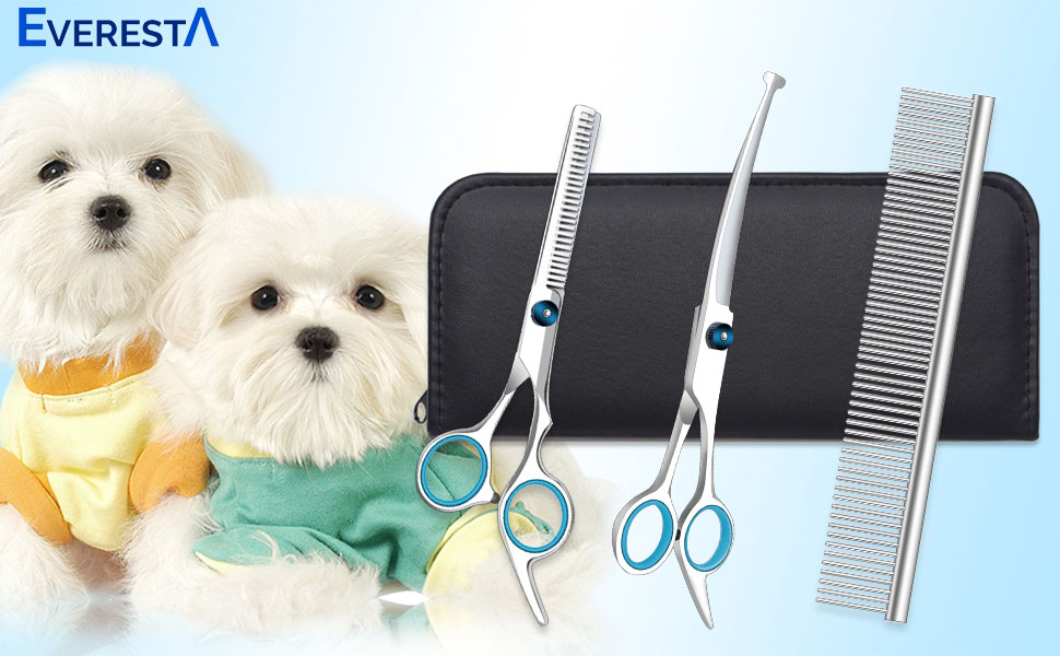 Професійні ножиці для грумінгу собак та котів: титанові, з округлими безпечними кінцями, розріджуючі та прямі ножиці з гребінцем (чорний)