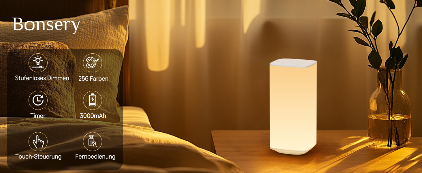 Нічна лампа торшера Touch Dimmable, з пультом дистанційного керування LED, на батарейках, 256 кольорів, 3 режими, нічник, для дітей, створення атмосфери, настільна лампа, таймер для спальні, вітальні, біла