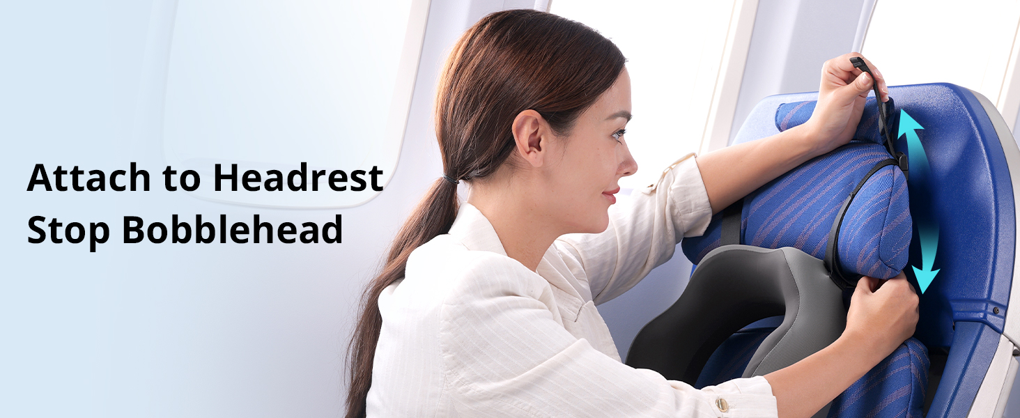 Подушка для шиї у літак з ременем безпеки та 3D маскою для сну, блакитна. Підтримка шиї та голови, високоякісний пінополіуретан, запобігає нахилу голови.