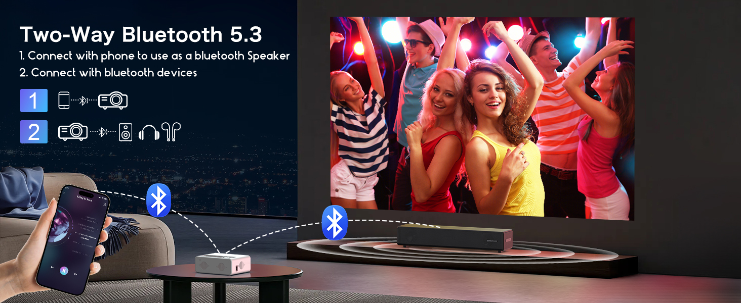 Проектор AKATUO Smart 4K з підтримкою Netflix, Full HD 1080P, WiFi6 Bluetooth, електричним фокусом та автотрапецеїдною корекцією для дому та вулиці (сумісний з iPhone)