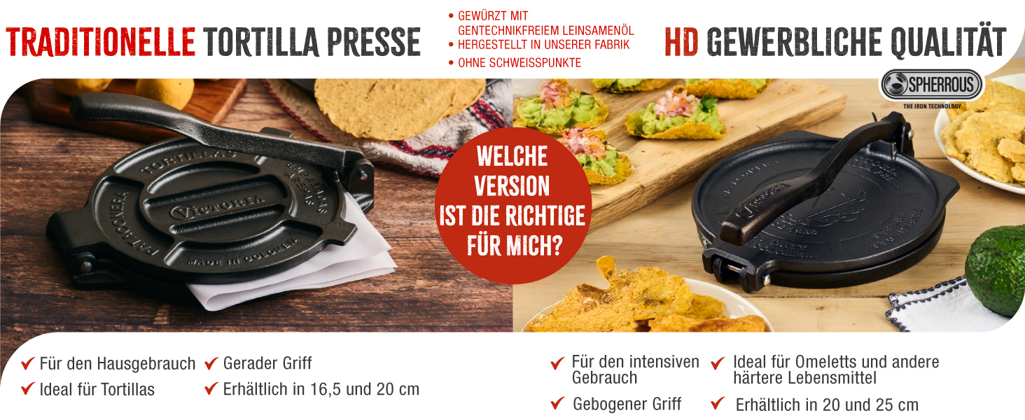 Пресс для тортилій Victoria, чавун HD, 20 см - для мексиканських тортилій, тако, арепа, кесадилья, емпанада, патаконе