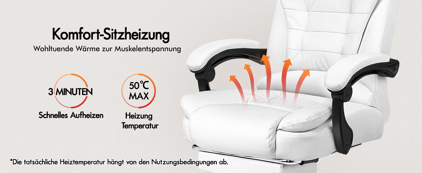 Офісне крісло Alfordson з ергономічною підтримкою попереку, регульоване, з підлокітниками та функцією масажу, PU шкіра, біле