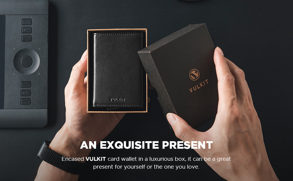 Чоловіче шкіряне картхолдер VULKIT з RFID-захистом, відділенням для грошей та візитки (блакитний)