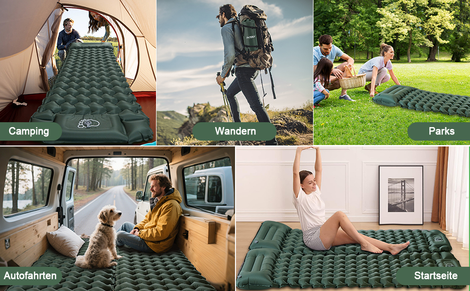 JATEKA Self-Inflating Sleeping Pad - Ultralight Camping Mat with Pillow & Foot Pump - Compact Sleeping Pad for Backpacking, Hiking, Travel & Tent Use