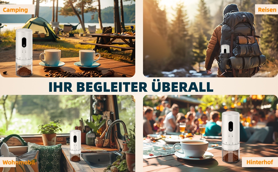 Портативна кавомолка з акумулятором 2000mAh, керамічний жорно, швидка малівка, для подорожей та кемпінгу, білий колір