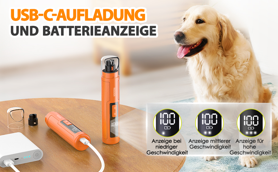 Шліфувальник кігтів для собак Profi Krallenschleifer: 3 режими, LED-підсвітка, тихий, акумуляторний, для великих, середніх та малих собак (темно-зелений/помаранчевий)