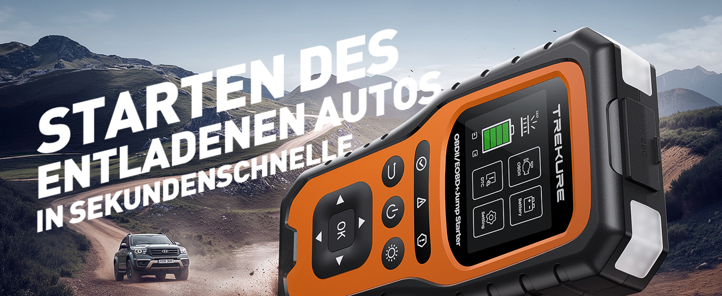 Портативний пусковий пристрій TREKURE 6000A з OBD2 діагностикою та тестом акумулятора, 12V, для бензинових та дизельних авто до 10л, з LED-ліхтариком та вогнезахистом V0