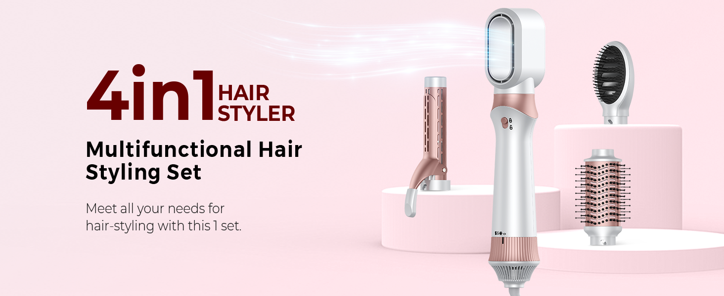 Airstyler 6 в 1: Фен-щітка, плойка, іонний фен, набір для укладання волосся 1000W, білий. Ідеальний подарунок для жінок