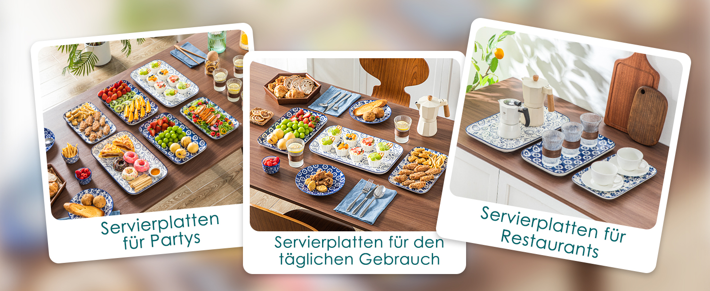 Набір сервірувальних тарілок Vancasso SELENE, 3 шт., блакитно-білий, для свят, сніданків, фуршетів