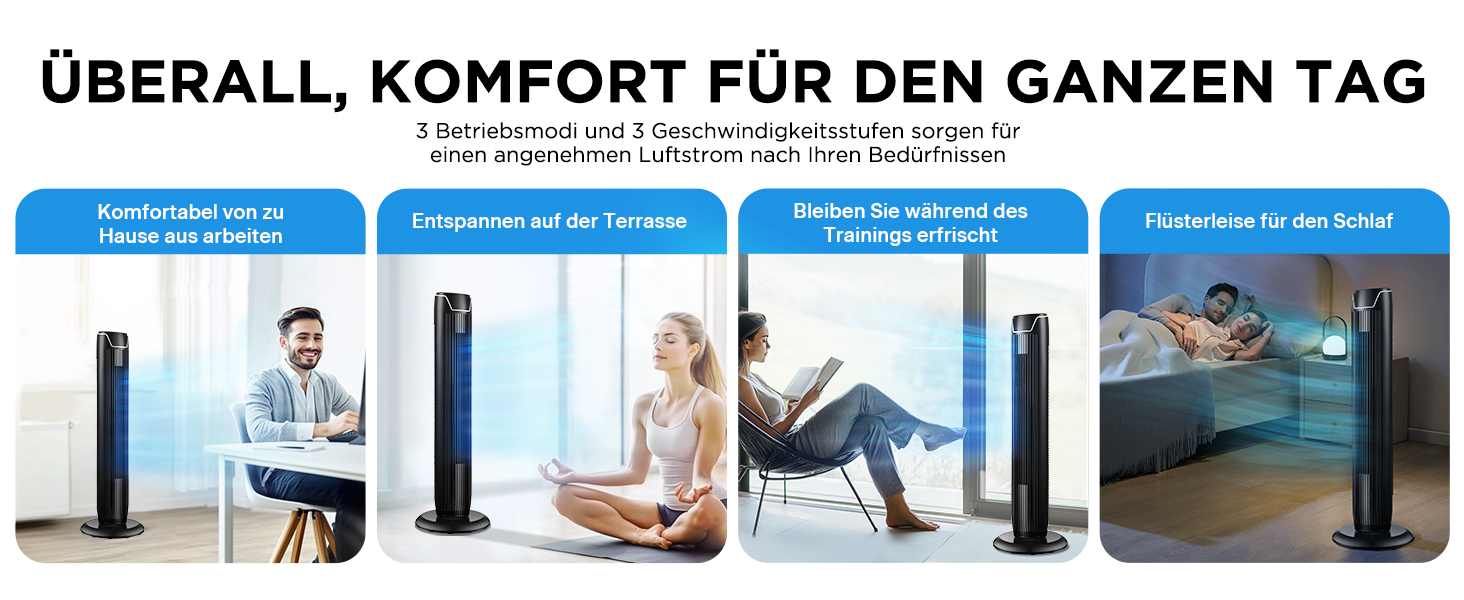 Вентилятор торгової марки Midea FZ10-17JR Elegant Tower Fan з дистанційним керуванням, таймером, потужність 45W, чорний колір