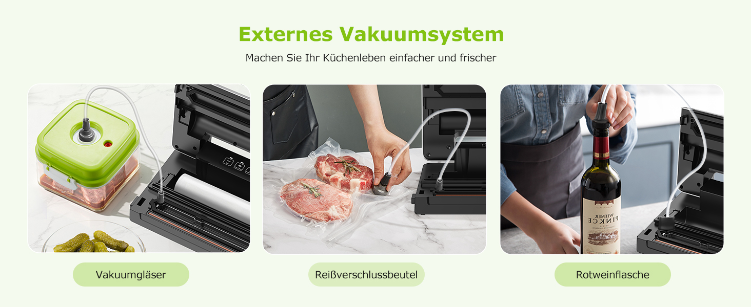 Вакуумний пакувальник Bonsenkitchen: 5 режимів, 8 л/хв, технологія Globefish, 100 пакетів та 1 рулон