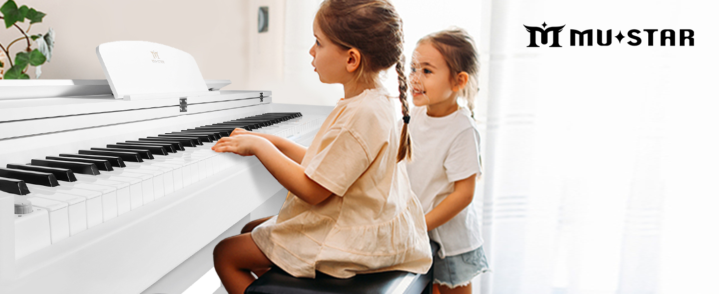 Електронне піаніно MUSTAR 88 клавіш з табуретом, цифрове піаніно, електричне піаніно з підставкою, 3 педалі, 2 роз'єми для навушників, LCD-дисплей, USB/MIDI, піаніно для початківців, чорний колір