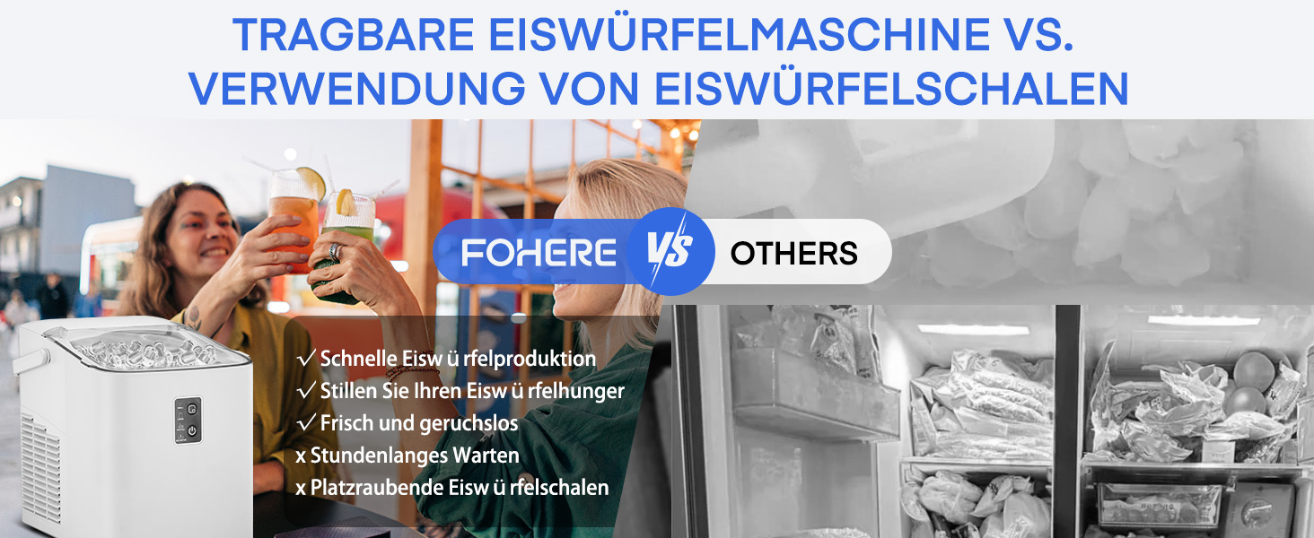 Машина для приготування льоду FOHERE: швидке виготовлення, 14 кг/24 год, самоочищення, 2 розміри, для кухні, офісу, бару, вечірки