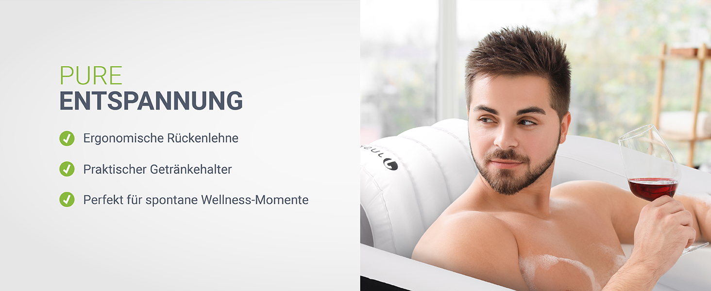 Надувна ванна Juskys L для відпочинку на відкритому повітрі: ванна для айсбергу, мобільна, з підголівником, з кришкою та насосом, чорна