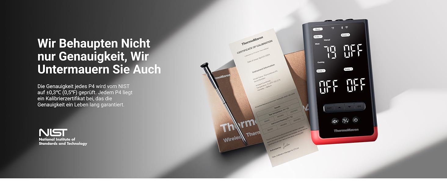 ThermoMaven P2: Розумний термометр для м'яса з Bluetooth 5.3, 6 датчиків, Wi-Fi, IPX8, для гриля, духовки, кухні, фритюрниці (4 зонда)