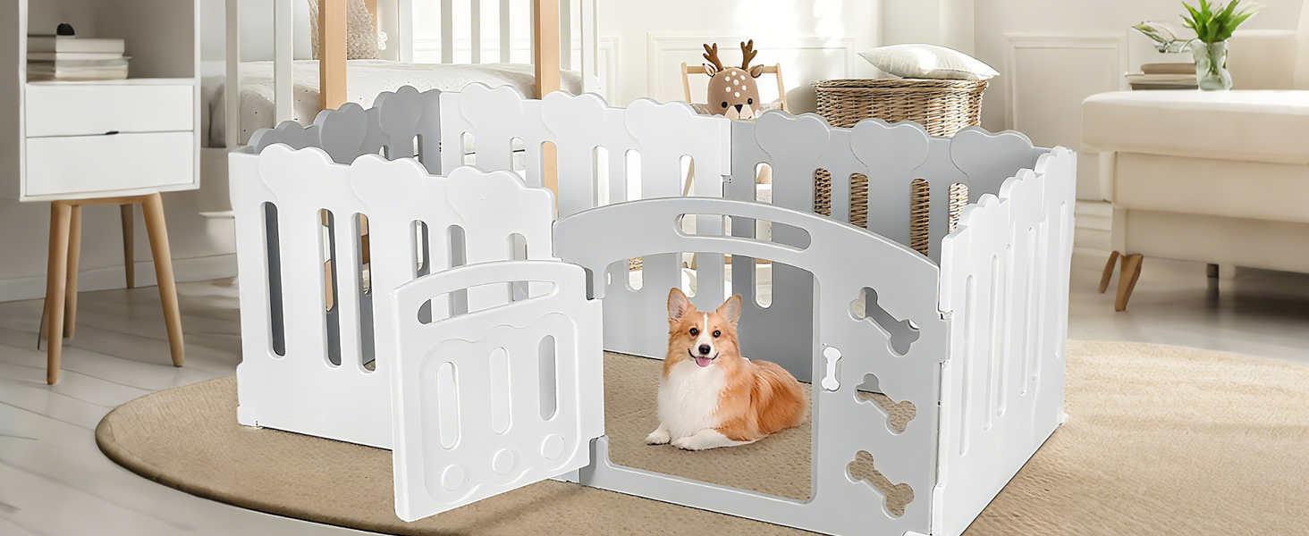 Летворешітка для цуценят Mamizо 60 см, 5+1 панелей, сіра та біла. З торцем та кріпленнями для підлоги. Ідеально для квартири.