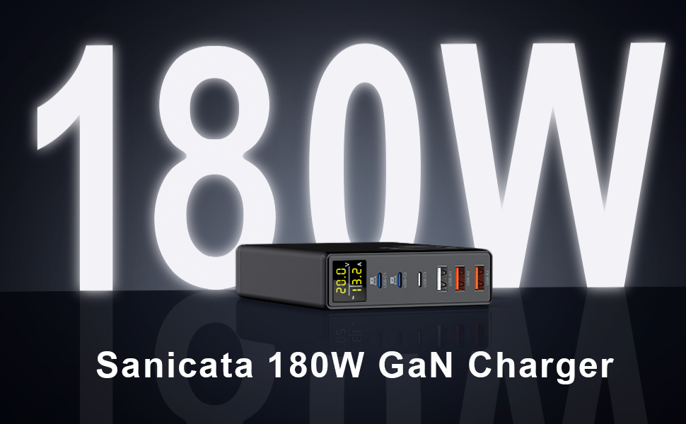 Зарядний пристрій USB 6 портів з LCD екраном, GaN швидка зарядка USB-C, сумісний з MacBook, iPad, iPhone 16/15/14/Pro/Max, Samsung Galaxy S23 (Чорний)