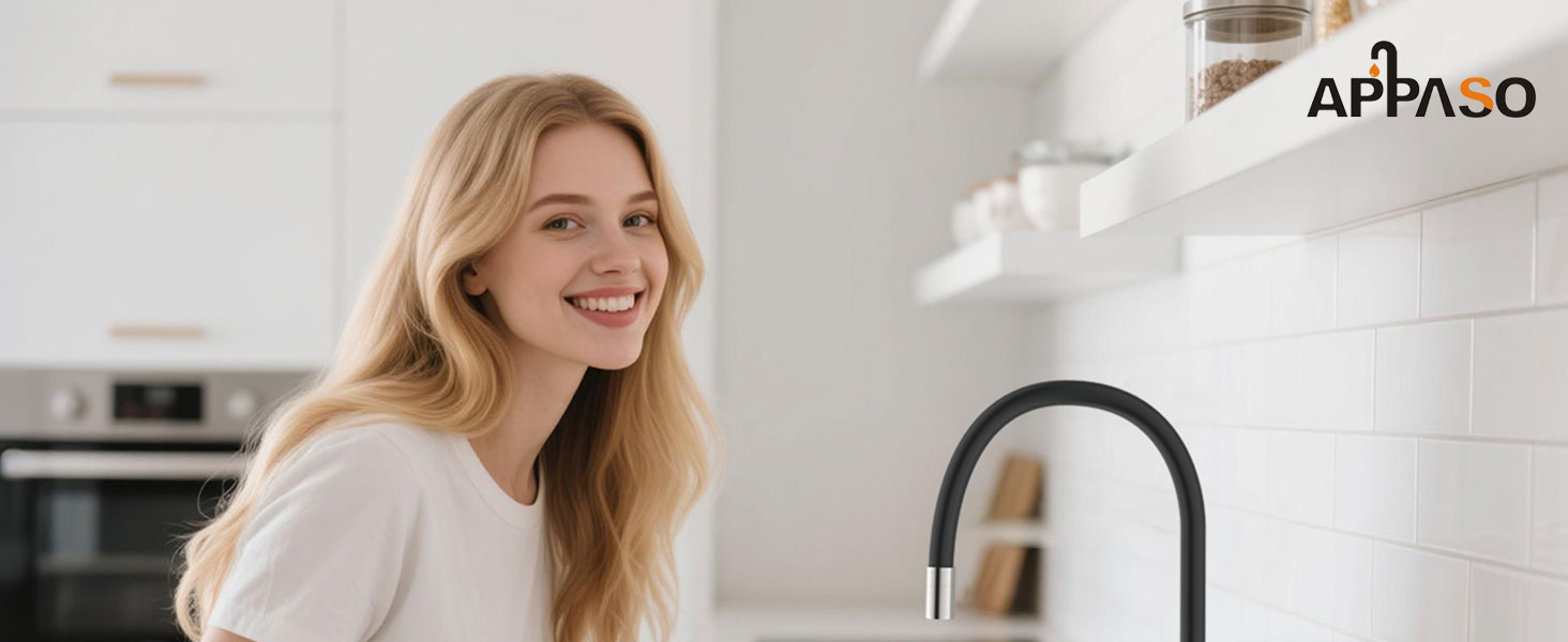 Кран кухонний APPASO 3-в-1 з трьома виходами, чорний, з нержавіючої сталі, для фільтрів води, поворотний на 360°, 2 ручки, низький тиск