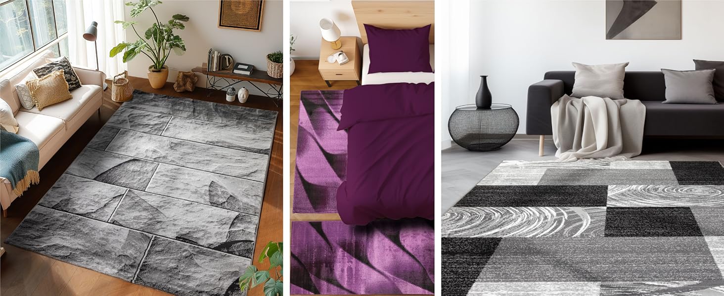 Килимок для вітальні, спальні, їдальні, коридору, кухні. Сучасний килим з геометричним візерунком, м'який, короткий ворс, легкий у догляді. Чорний, 140 x 200 см.