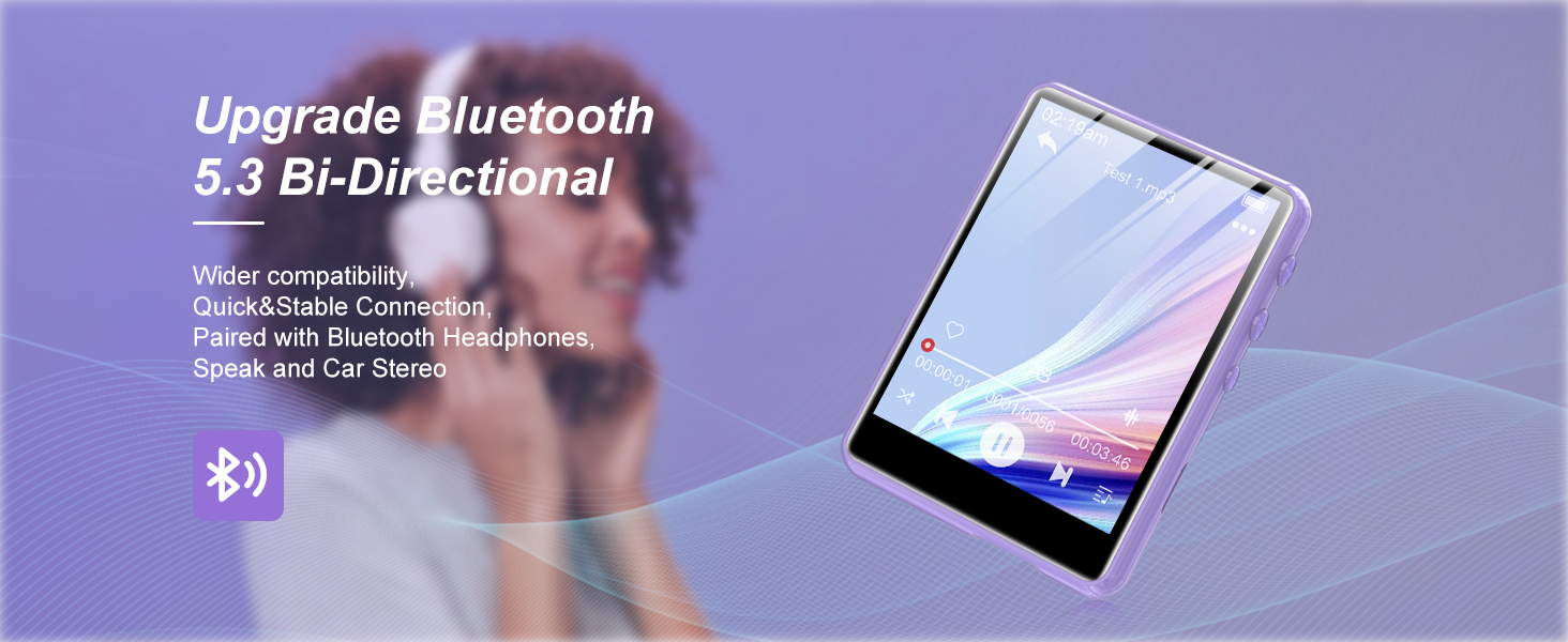 MP3 плеєр SWOFY 128GB Bluetooth 5.3, фіолетовий: музичний плеєр з сенсорним екраном 2.4